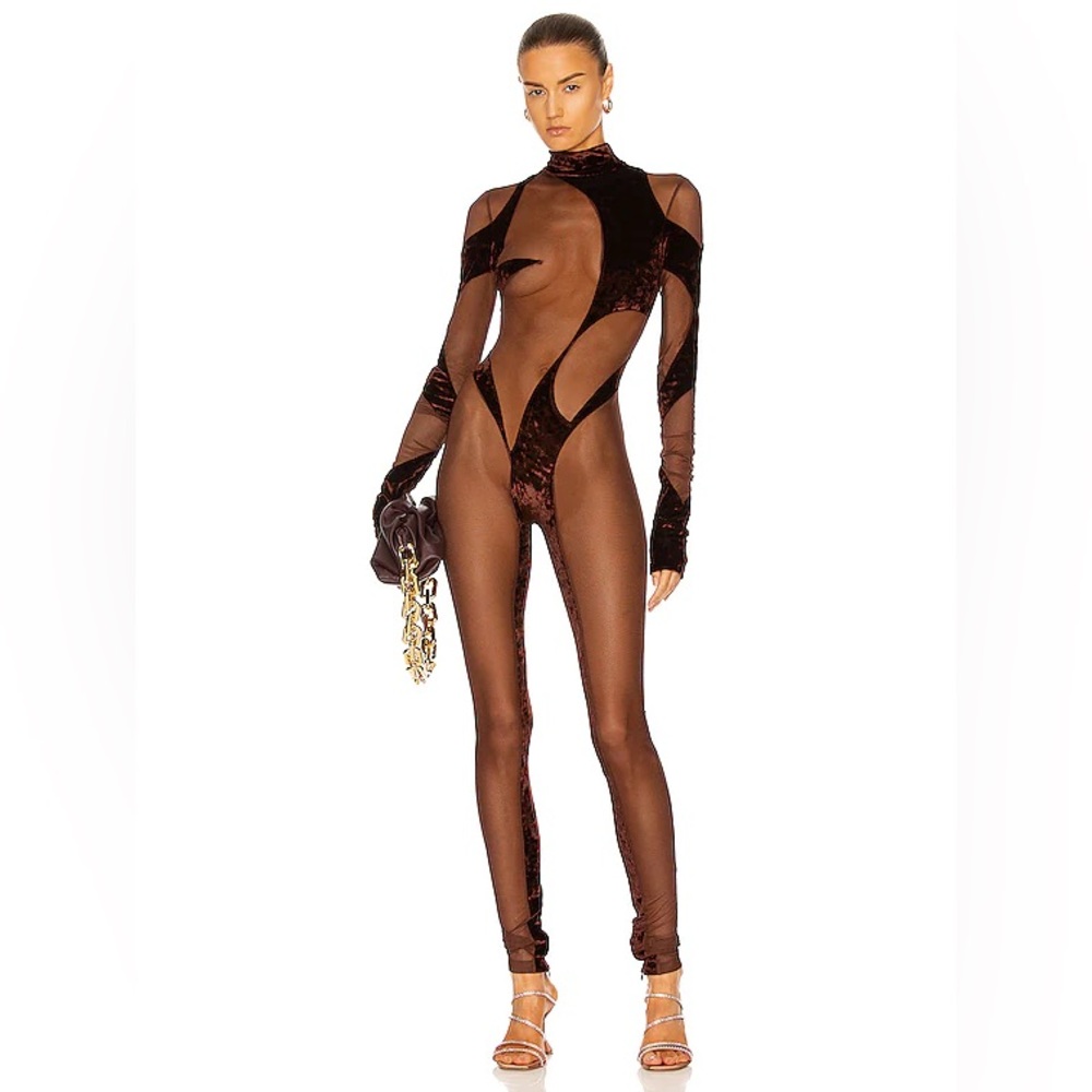 LaQuan Smith Abstract Catsuit in Chocolate